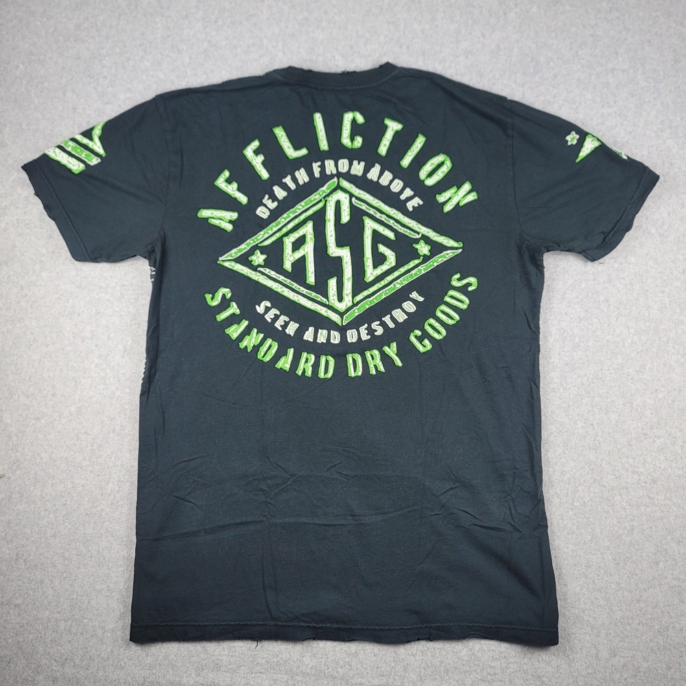 VTG Affliction Standard Goods T-shirt Black Mens LRG Distressed Y2K Double Sided - Picture 8 of 10